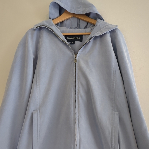 London Fog Short Trench Coat Women's XL Blue Hooded Rain Outdoor Quiet Luxury - Picture 3 of 13
